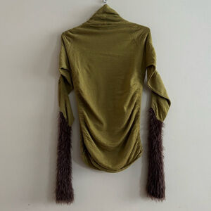 NWOT Vitelli Italy Sz 3 (Sz XS) Green Cashmere Turtleneck With Brown Fluffy Muff